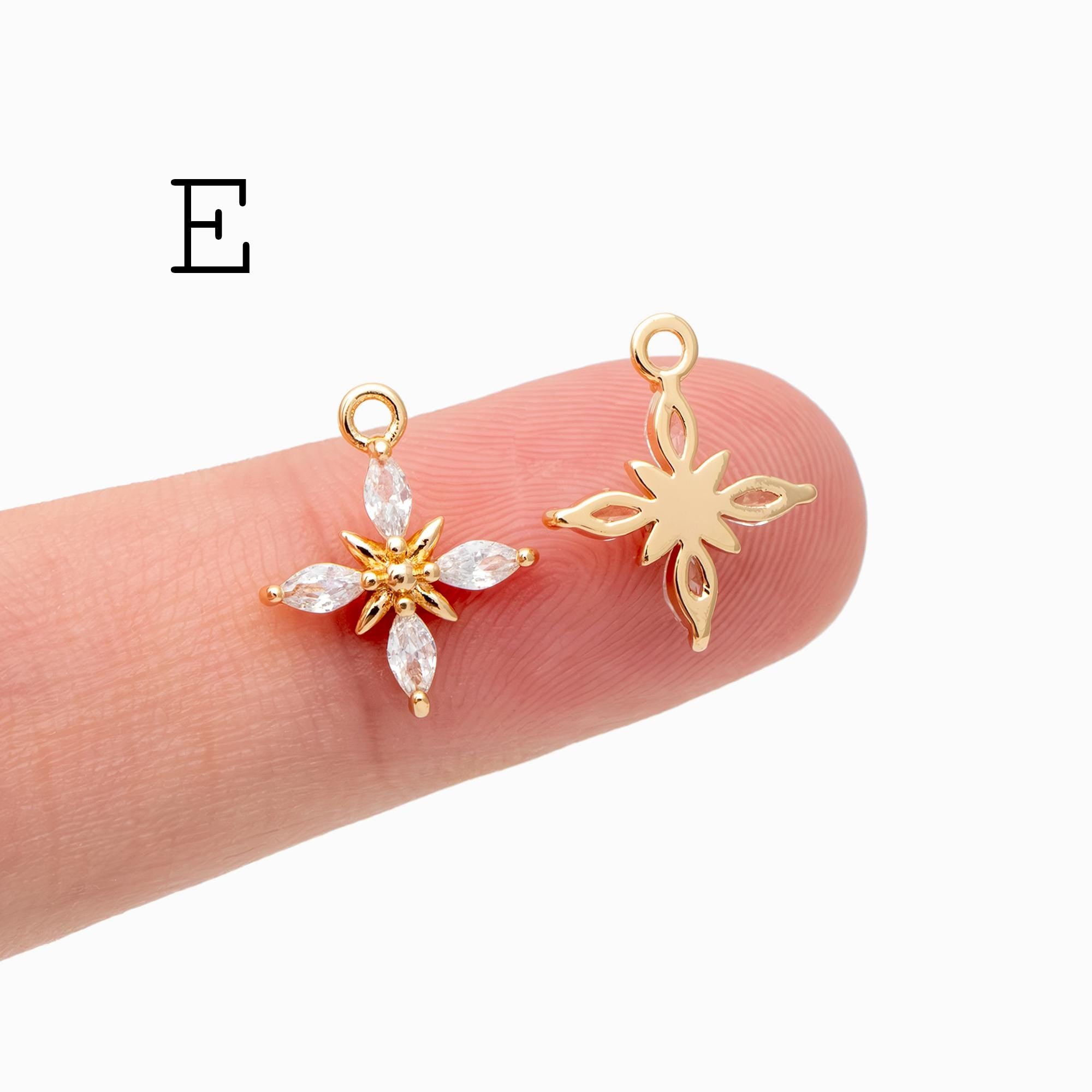 4pcs CZ Pave Gold Flower Leaf Charms, 18K Gold plated Brass, Dainty Earring Pendants (GB-4130)